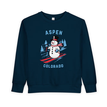 Buy navy Aspen, Colorado Toddler Sweatshirt - Skiing Snowman Aspen Toddler Crewneck Sweatshirt