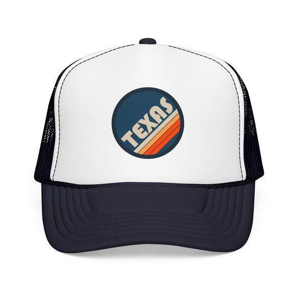 Texas Retro Trucker Hat — Vintage Striped Foam Cap