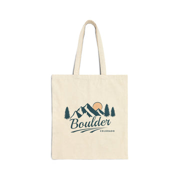 Boulder, Colorado Cotton Canvas Tote Bag - 15" x 16" - Forest Script