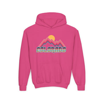 Buy heliconia Colorado Youth Hoodie - Retro Mountain Colorado Youth Sweatshirt