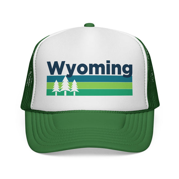 Wyoming Retro Trees Trucker Hat - Vintage Style Wyoming Cap