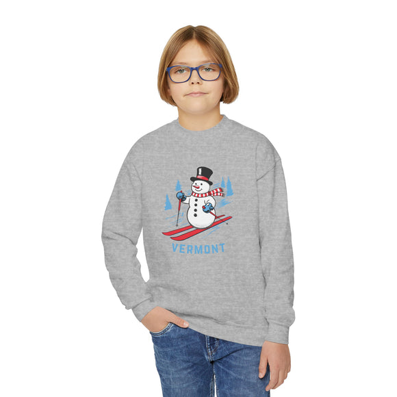 Vermont Youth Crewneck Sweatshirt - Ski Snowman Unisex Kid's Vermont Sweatshirt