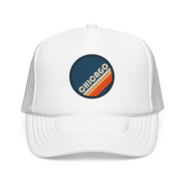 Buy white Chicago, Illinois Retro Trucker Hat — Vintage Striped Foam Cap