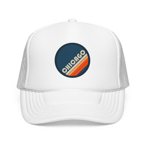 Chicago, Illinois Retro Trucker Hat — Vintage Striped Foam Cap