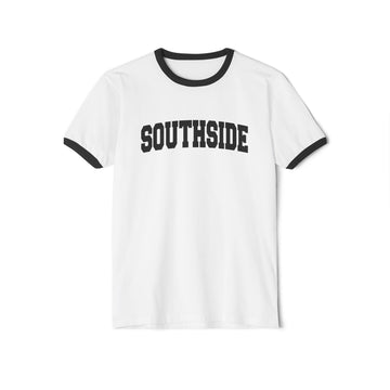 Buy white-black Southside Cotton Ringer Graphic Tee - Unisex Southside T Shirt, Vintage Style Tee, Men's/Women's Tee