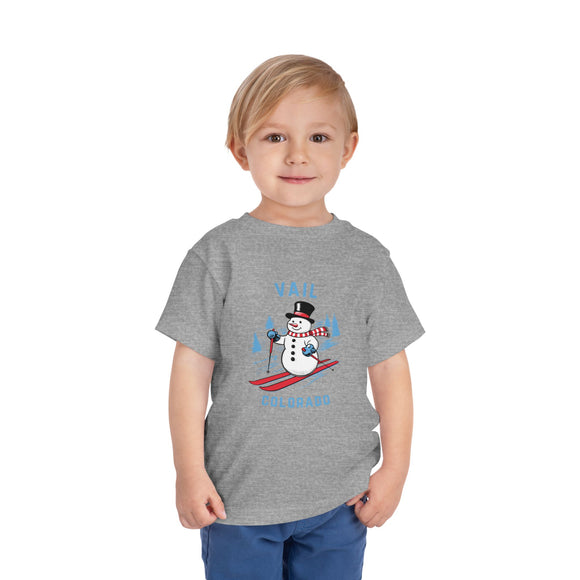 Vail, Colorado Toddler Skiing Snowman Graphic Tee - Kids Vail Shirt