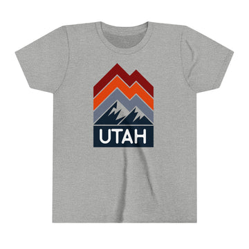 Buy athletic-heather Utah Youth Shirt - Retro Mountain Utah Kid's T-Shirt - Chevron Peaks