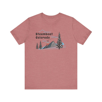 Buy heather-mauve Steamboat, Colorado T-Shirt - Retro Ski Mountain Gondola Unisex Steamboat Shirt