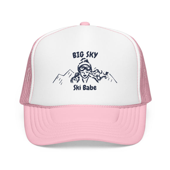 Big Sky, Montana Ski Babe Trucker Hat — Foam Mesh Cap
