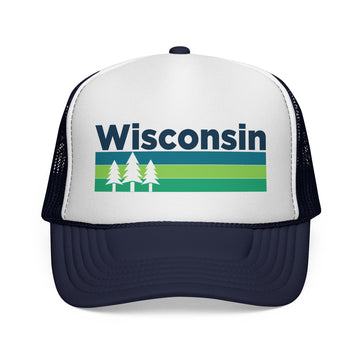 Buy dark-navy Wisconsin Retro Trees Trucker Hat - Vintage Style Wisconsin Cap