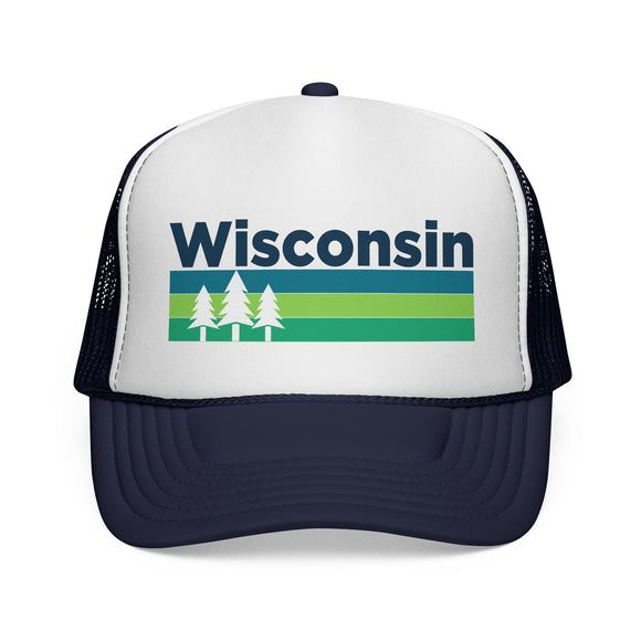 Wisconsin Retro Trees Trucker Hat - Vintage Style Wisconsin Cap