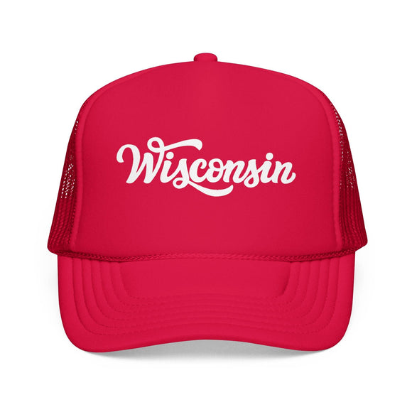 Kids Wisconsin Trucker Hat - Youth Snapback Cap on white background