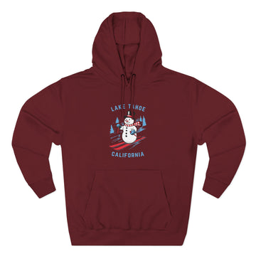 Buy burgundy Premium Lake Tahoe, California Skiing Snowman Hoodie