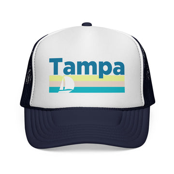 Tampa, Florida Retro Sailboat Trucker Hat - 0