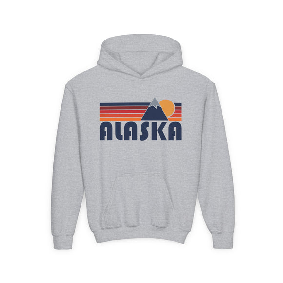 Alaska Youth Hoodie Retro Mountain, Kids Pullover, Vintage Style Alaska Sweatshirt