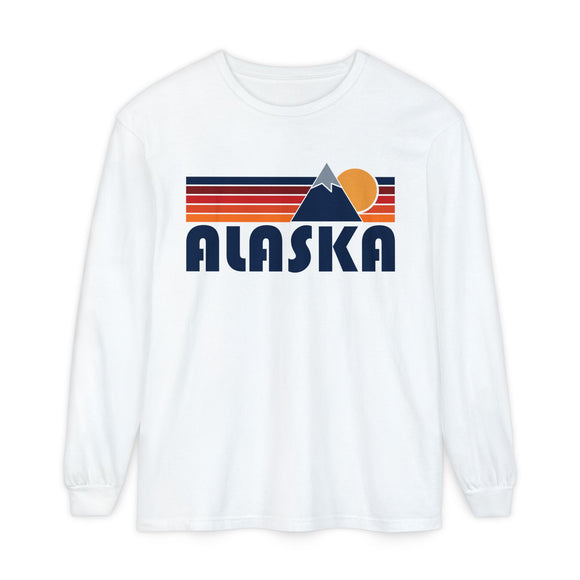 Alaska Long Sleeve T-Shirt Retro Mountain, Unisex Alaska Unisex Garment-dyed Long Sleeve T-Shirt
