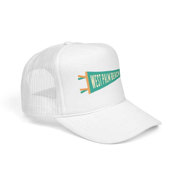 West Palm Beach, Florida Pennant Trucker Hat — Retro Flag Foam Cap