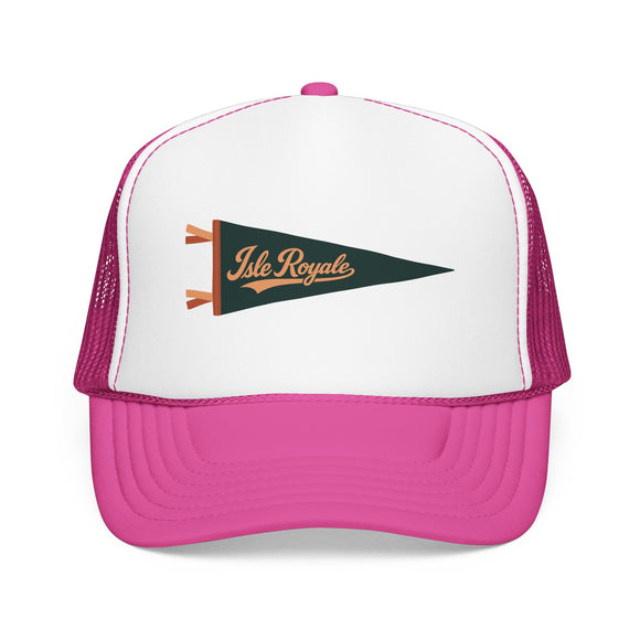 Isle Royale National Park Pennant Trucker Hat — Vintage Foam Mesh Cap