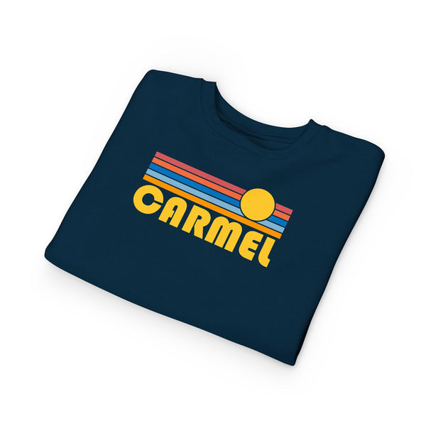 Carmel By The Sea, California Toddler Sweatshirt - Retro Sun Carmel By The Sea Toddler Crewneck Sweatshirt