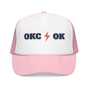 Buy light-pink-white Oklahoma City, Oklahoma Retro Trucker Hat - Lightning Foam Cap - Lightning