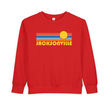Buy red Jacksonville, Florida Toddler Sweatshirt - Retro Sun Jacksonville Toddler Crewneck Sweatshirt