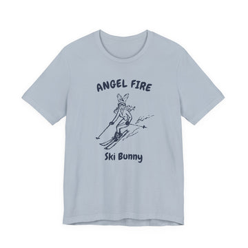 Buy light-blue Angel Fire, New Mexico Ski Bunny T‑Shirt — Retro Skiing Graphic Tee