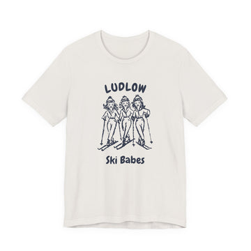 Buy vintage-white Ludlow, Vermont Ski Babes T‑Shirt — Retro Skiing Graphic Tee