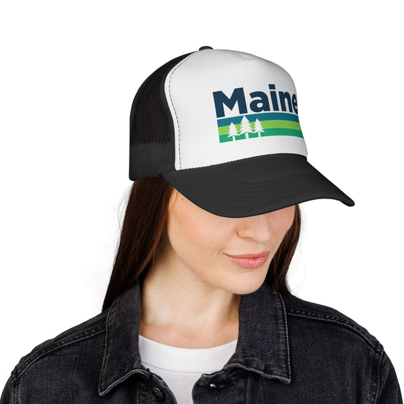Maine Retro Trees Trucker Hat - Vintage Style Maine Cap