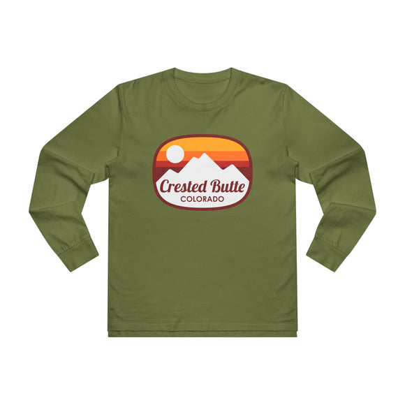 Crested Butte, Colorado Mens Base Long-sleeve Tee - Retro Ombre Heavy Weight Long Sleeve T-shirt