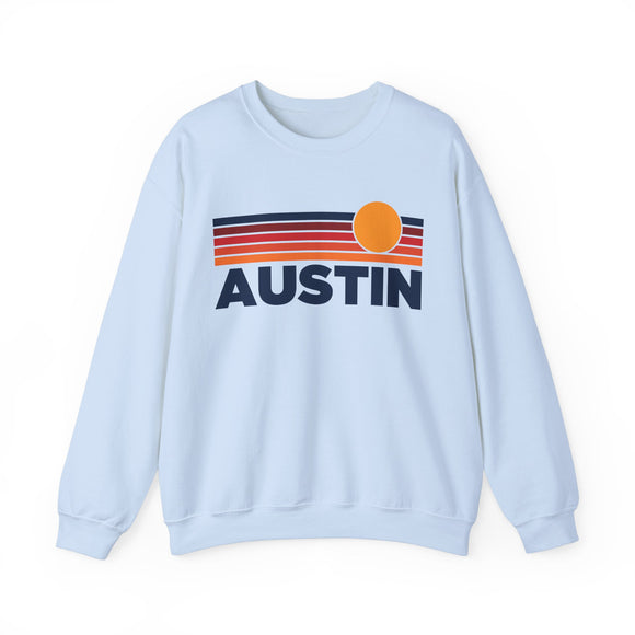 Austin, Texas Sweatshirt Retro Sun Unisex - Austin Vintage Inspired Warm Pullover Jumper