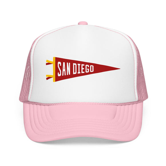 San Diego, California Pennant Trucker Hat — Retro Flag Foam Cap