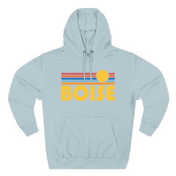 Buy blue-mist Boise, Idaho Hoodie - Retro Sun Unisex Sweatshirt
