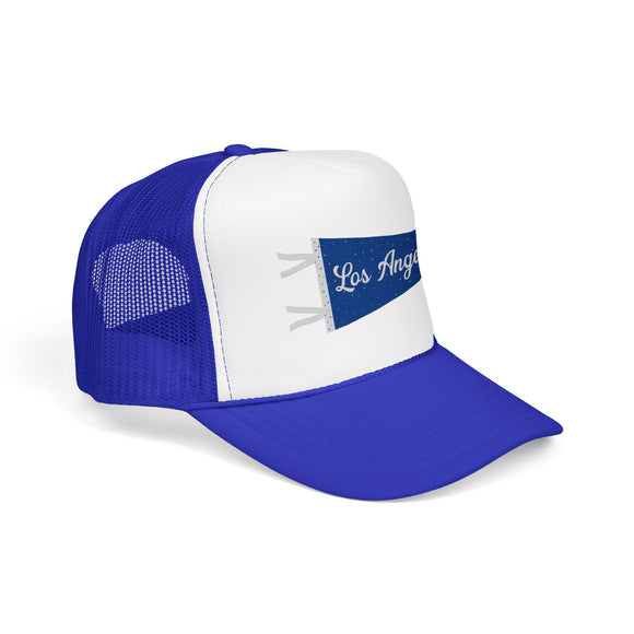 Los Angeles, California Pennant Foam Trucker Hat — Vintage Mesh Cap