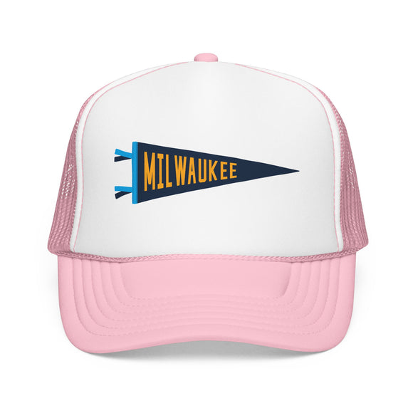 Milwaukee, Wisconsin Pennant Trucker Hat — Retro Flag Foam Cap