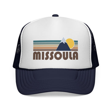 Buy dark-navy Missoula, Montana Retro Mountains Trucker Hat - Vintage Style Missoula Cap