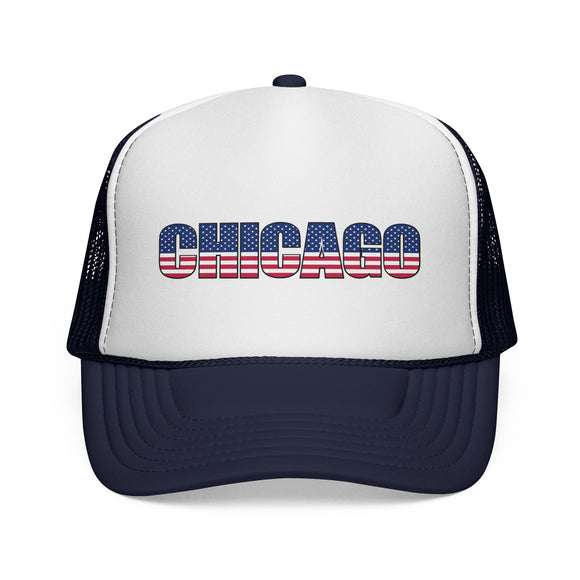 Chicago Illinois Stars and Stripes Trucker Cap