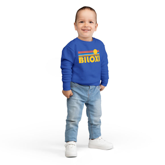 Biloxi, Mississippi Toddler Sweatshirt - Retro Sun Biloxi Toddler Crewneck Sweatshirt