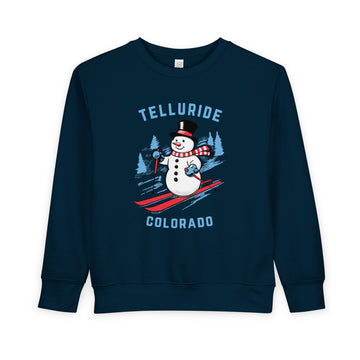 Buy navy Telluride, Colorado Toddler Sweatshirt - Skiing Snowman Telluride Toddler Crewneck Sweatshirt