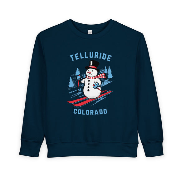 Telluride, Colorado Toddler Sweatshirt - Skiing Snowman Telluride Toddler Crewneck Sweatshirt