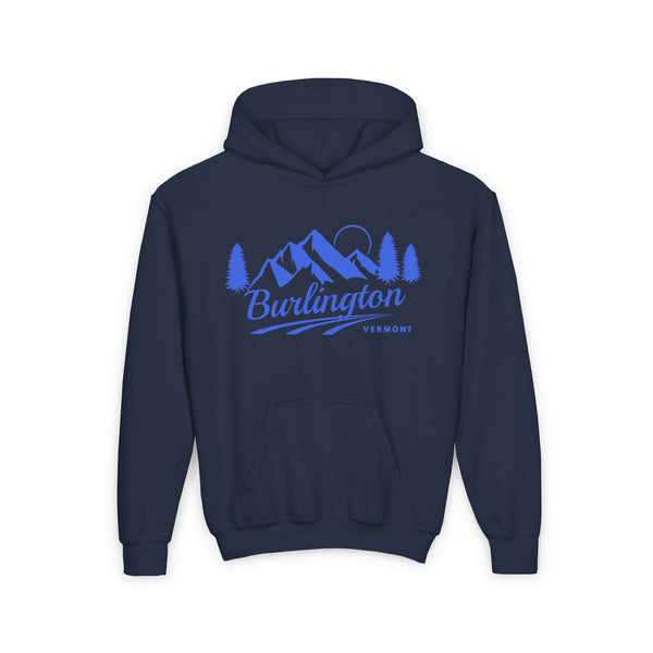 Retro Burlington, Vermont Youth Hoodie - Mountain Burlington, Vermont Kids Sweatshirt, Cute Burlington, Vermont Children's Pullover