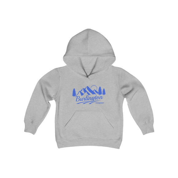 Retro Burlington, Vermont Youth Hoodie - Mountain Burlington, Vermont Kids Sweatshirt, Cute Burlington, Vermont Children's Pullover