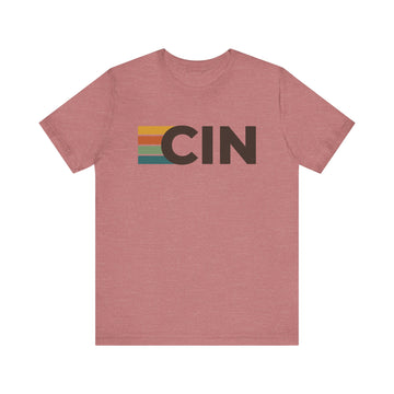 Buy heather-mauve Cincinnati, Ohio tee - CIN t shirt retro stripes