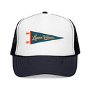 Lassen Volcanic National Park Pennant Trucker Hat — Vintage Foam Mesh Cap-1