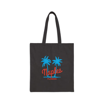 Naples, Florida, Cotton Canvas Naples Tote Bag - Palm Script - 0