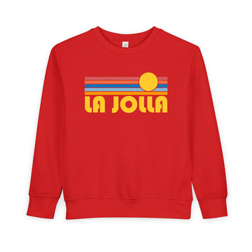 Buy red La Jolla, California Toddler Sweatshirt - Retro Sun La Jolla Toddler Crewneck Sweatshirt