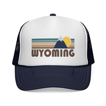 Buy dark-navy Wyoming Retro Mountains Trucker Hat - Vintage Style Wyoming Cap