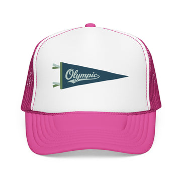 Buy hot-pink-white-hot-pink Olympic National Park Pennant Trucker Hat — Vintage Foam Mesh Cap