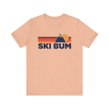 Buy heather-peach Retro Ski Bum T-shirt, Mountain Tee, Vintage Ski Bum Unisex Jersey Shirt, Outdoor Hiking Apparel