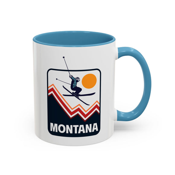 Montana Retro Snow Skiing Mountain 11 oz Mug, Ski Lodge Decor Coffee Cup, Mountain Lover Gift, Retro Skiing Mug