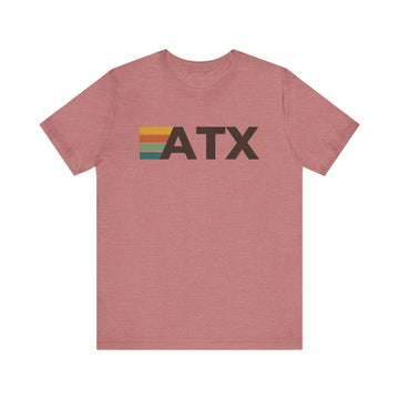 Buy heather-mauve Austin, Texas tee - ATX t shirt retro stripes